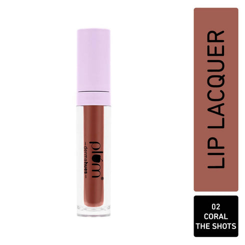 Plum Glassy Glaze Lip Lacquer 3in1 Lipstick + Lip Balm + Gloss02 Coral The Shots